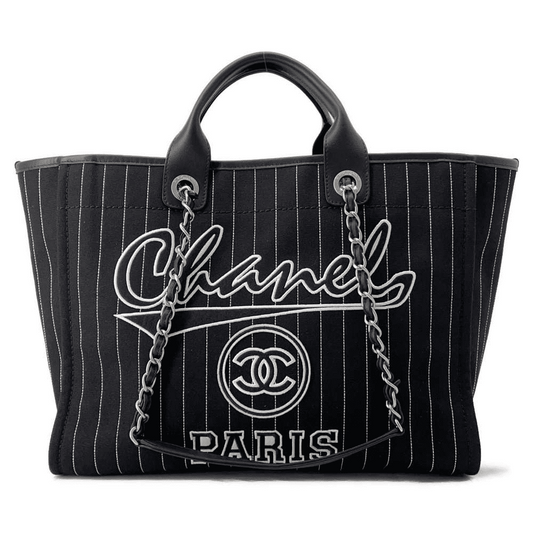 CHANEL Deauville 2wayTote Bag Black A66941 Cotton Leather