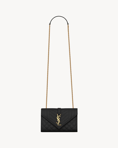 Saint Laurent ENVELOPE SMALL IN QUILTED GRAIN DE POUDRE EMBOSSED LEATHER