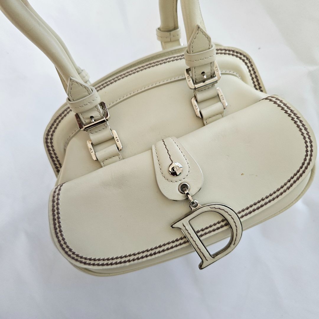 Christian Dior Off-White Leather Vintage Top Handle Bag