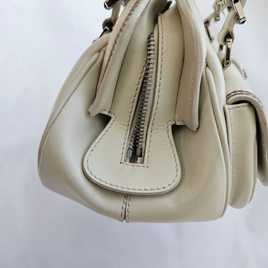 Christian Dior Off-White Leather Vintage Top Handle Bag