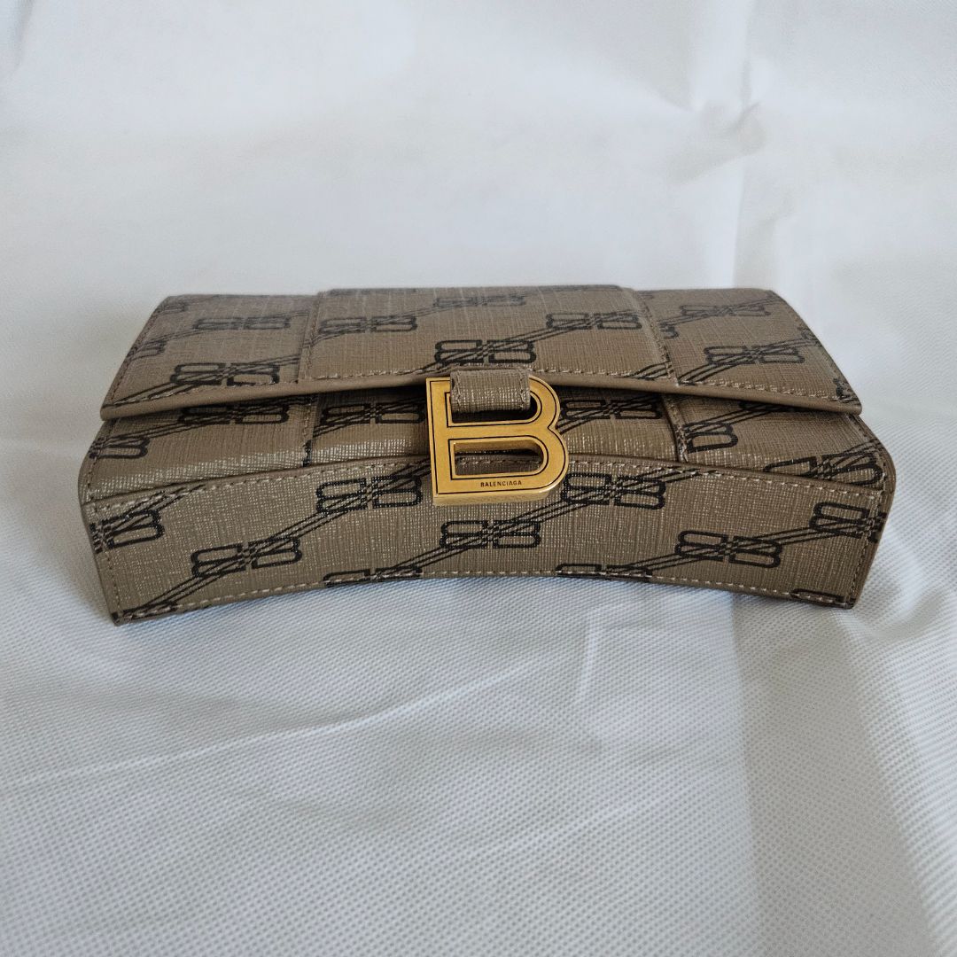 Balenciaga Hourglass Wallet On Chain Brown/Black BB Monogram Coated Canvas