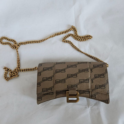 Balenciaga Hourglass Wallet On Chain Brown/Black BB Monogram Coated Canvas