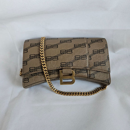 Balenciaga Hourglass Wallet On Chain Brown/Black BB Monogram Coated Canvas