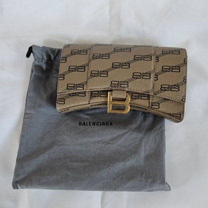 Balenciaga Hourglass Wallet On Chain Brown/Black BB Monogram Coated Canvas