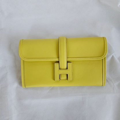 Hermès Yellow Jige Clutch with Gold Leather Zip Pouch