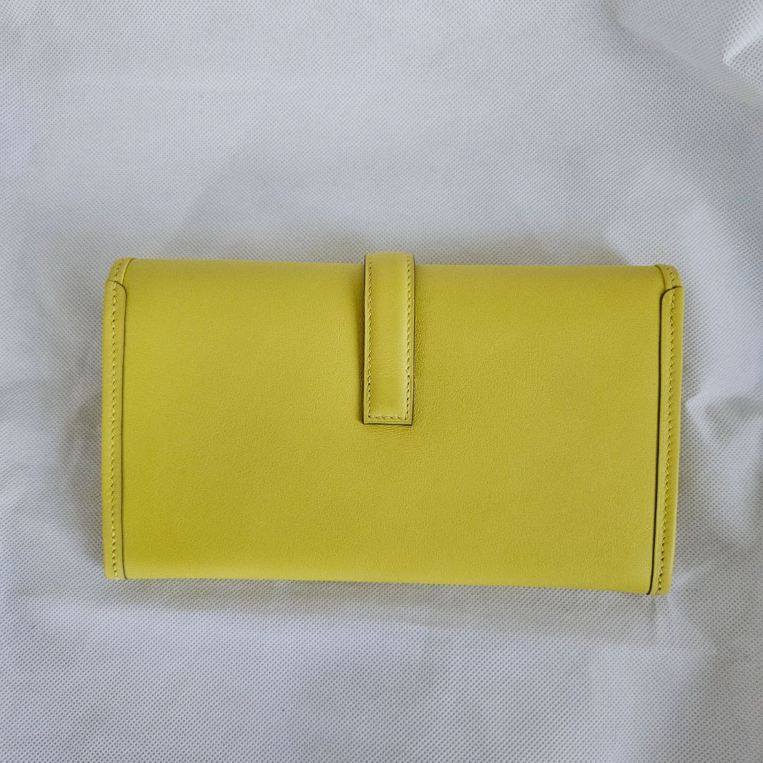 Hermès Yellow Jige Clutch with Gold Leather Zip Pouch