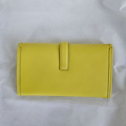 Hermès Yellow Jige Clutch with Gold Leather Zip Pouch