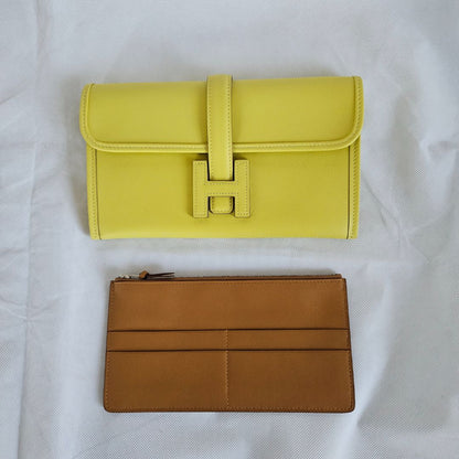 Hermès Yellow Jige Clutch with Gold Leather Zip Pouch