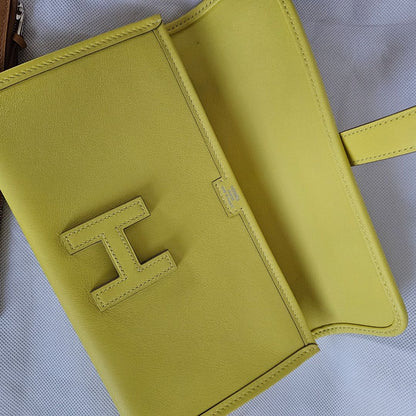 Hermès Yellow Jige Clutch with Gold Leather Zip Pouch