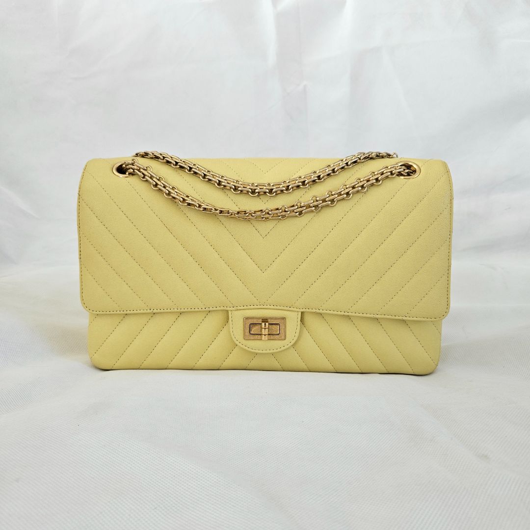 Chanel Yellow Chevron Leather Classic 227 Reissue 2.55 Flap Bag