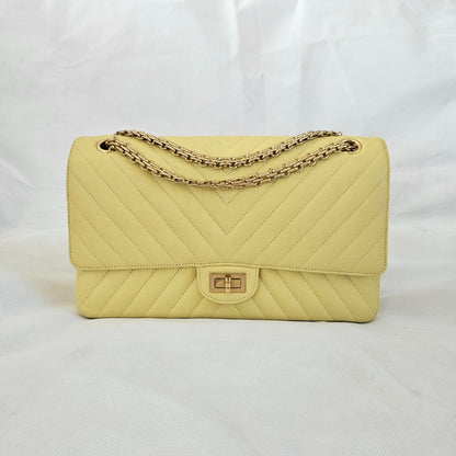 Chanel Yellow Chevron Leather Classic 227 Reissue 2.55 Flap Bag