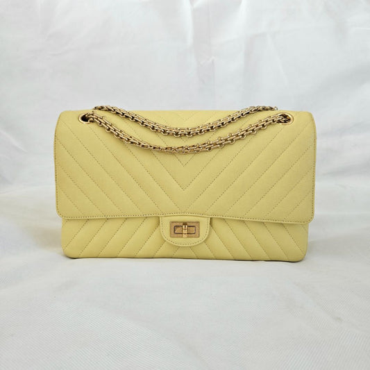 Chanel Yellow Chevron Leather Classic 227 Reissue 2.55 Flap Bag