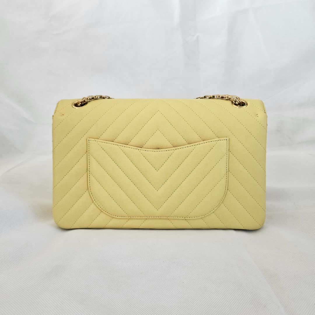Chanel Yellow Chevron Leather Classic 227 Reissue 2.55 Flap Bag