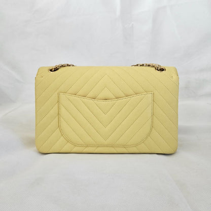 Chanel Yellow Chevron Leather Classic 227 Reissue 2.55 Flap Bag
