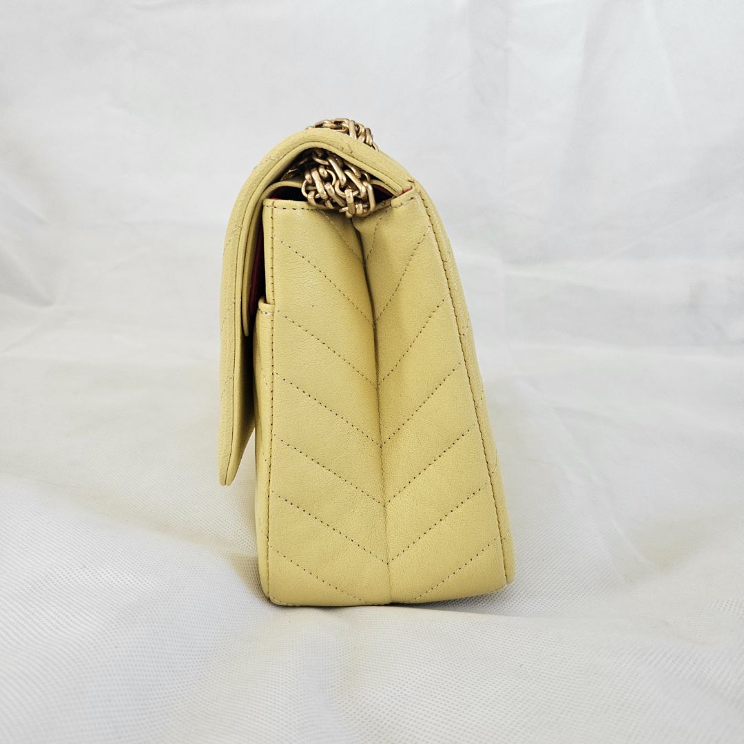 Chanel Yellow Chevron Leather Classic 227 Reissue 2.55 Flap Bag