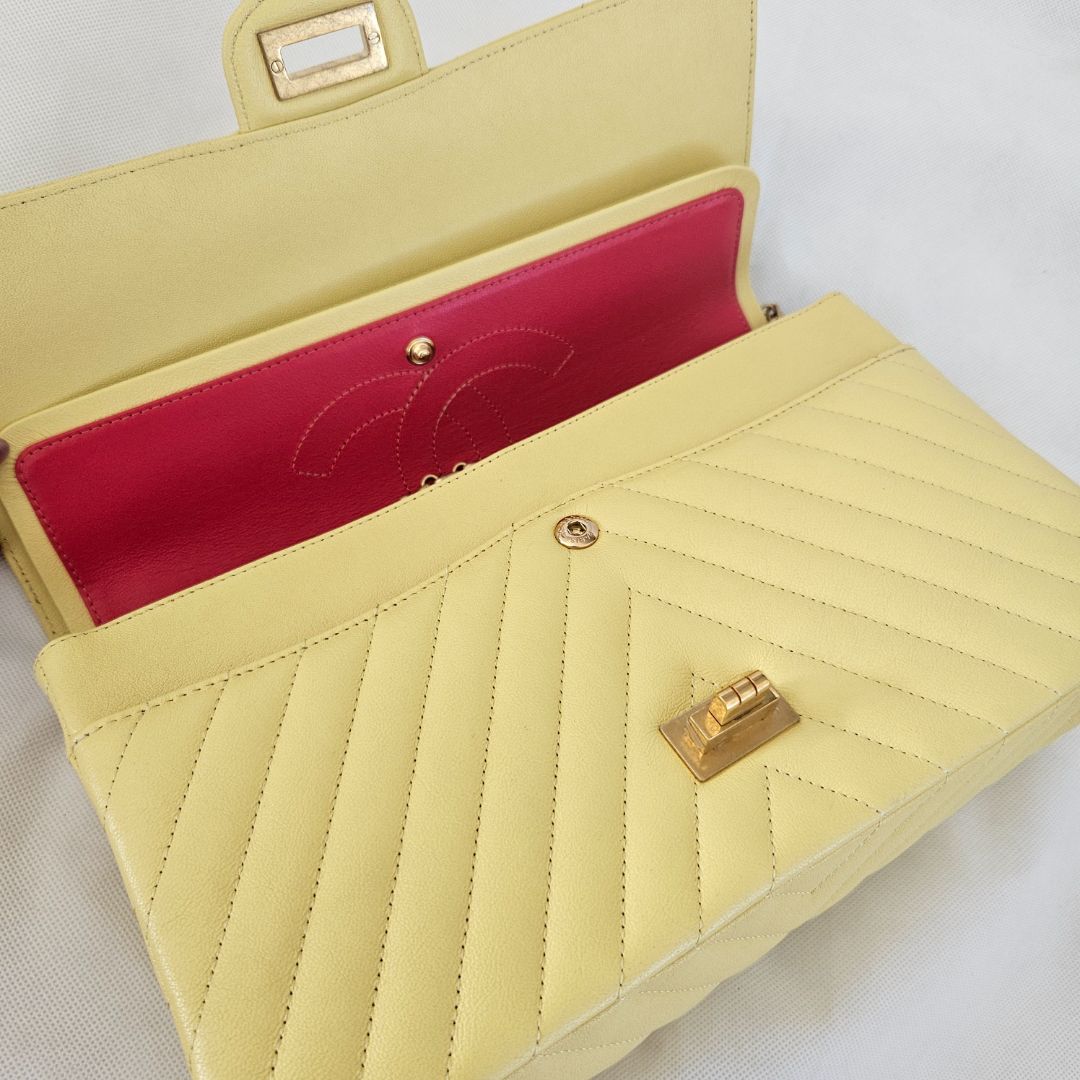 Chanel Yellow Chevron Leather Classic 227 Reissue 2.55 Flap Bag