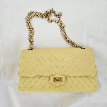 Chanel Yellow Chevron Leather Classic 227 Reissue 2.55 Flap Bag