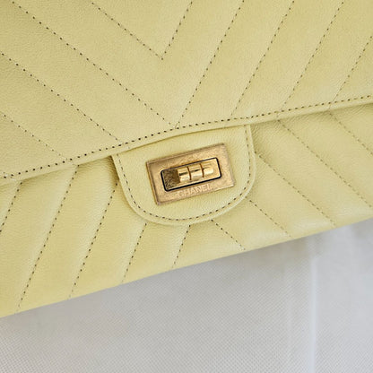 Chanel Yellow Chevron Leather Classic 227 Reissue 2.55 Flap Bag