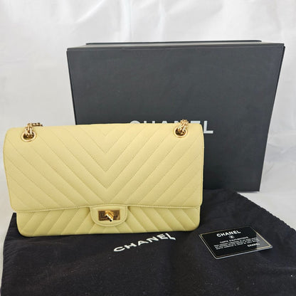 Chanel Yellow Chevron Leather Classic 227 Reissue 2.55 Flap Bag