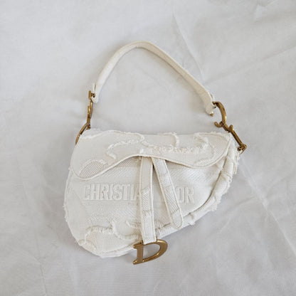 Dior White Patchwork Saddle bag with Bejeweled strap