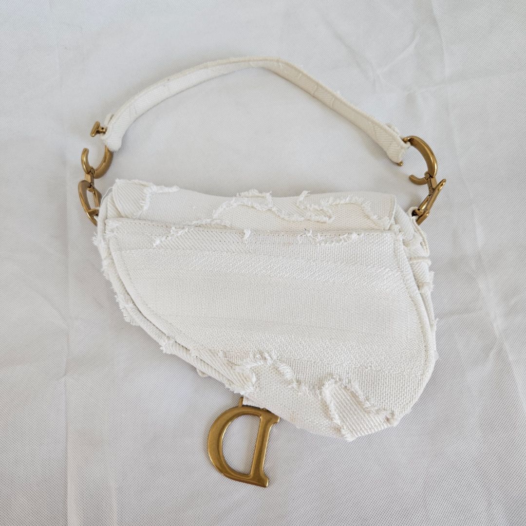 Dior White Patchwork Saddle bag with Bejeweled strap