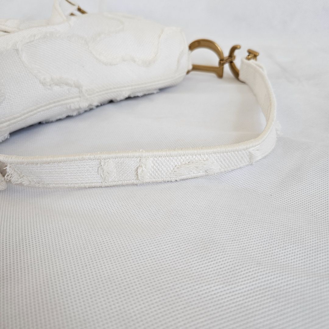 Dior White Patchwork Saddle bag with Bejeweled strap