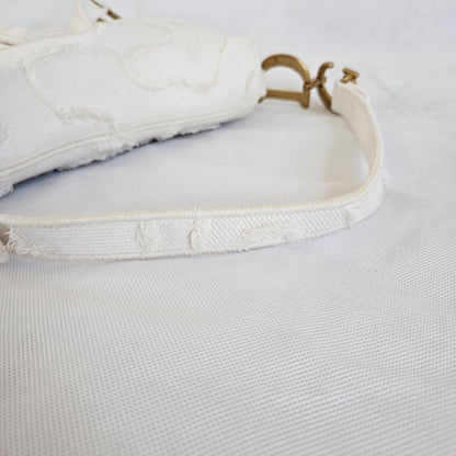 Dior White Patchwork Saddle bag with Bejeweled strap