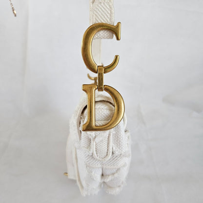 Dior White Patchwork Saddle bag with Bejeweled strap
