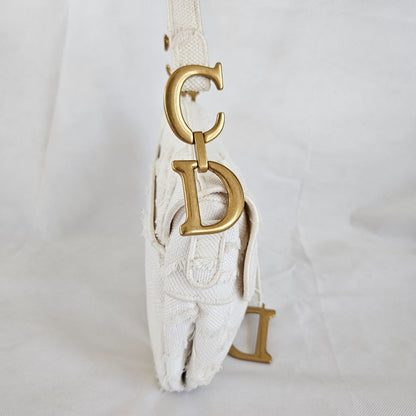 Dior White Patchwork Saddle bag with Bejeweled strap