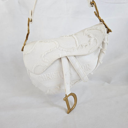 Dior White Patchwork Saddle bag with Bejeweled strap