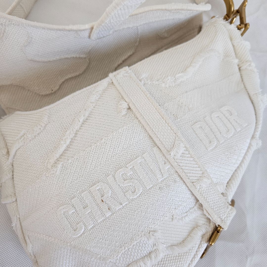 Dior White Patchwork Saddle bag with Bejeweled strap