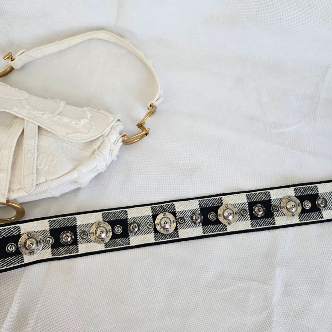 Dior White Patchwork Saddle bag with Bejeweled strap