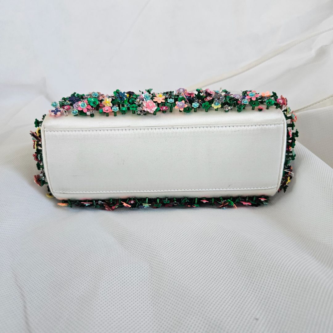 Dior White Satin Mini Lady Dior with Beaded Detail