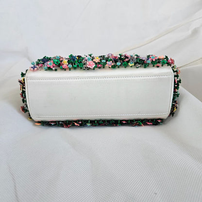 Dior White Satin Mini Lady Dior with Beaded Detail