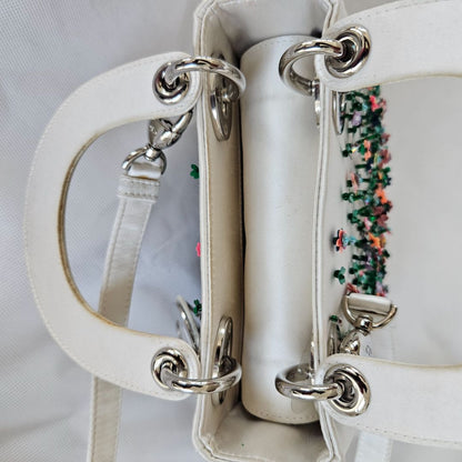 Dior White Satin Mini Lady Dior with Beaded Detail