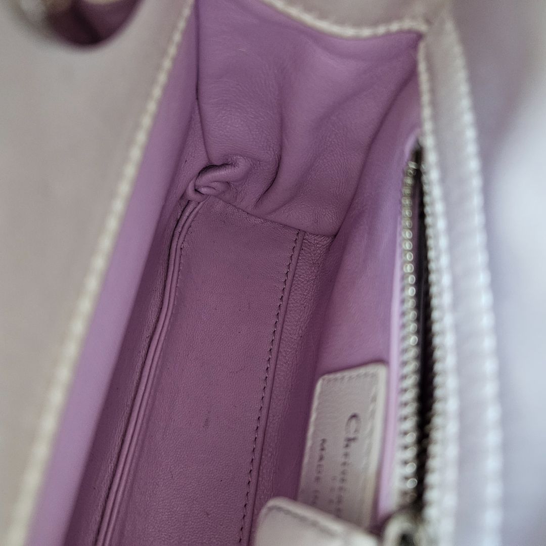 Dior White Satin Mini Lady Dior with Beaded Detail