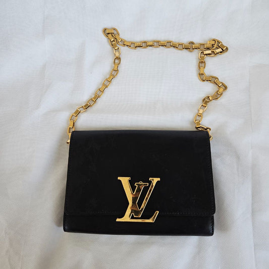 Louis Vuitton Black Leather Chain Louise GM Bag