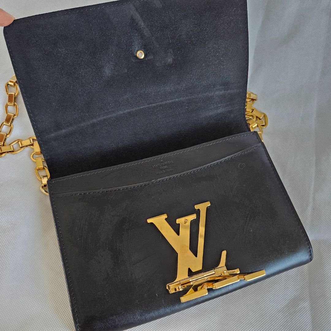 Louis Vuitton Black Leather Chain Louise GM Bag