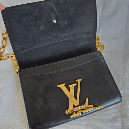Louis Vuitton Black Leather Chain Louise GM Bag