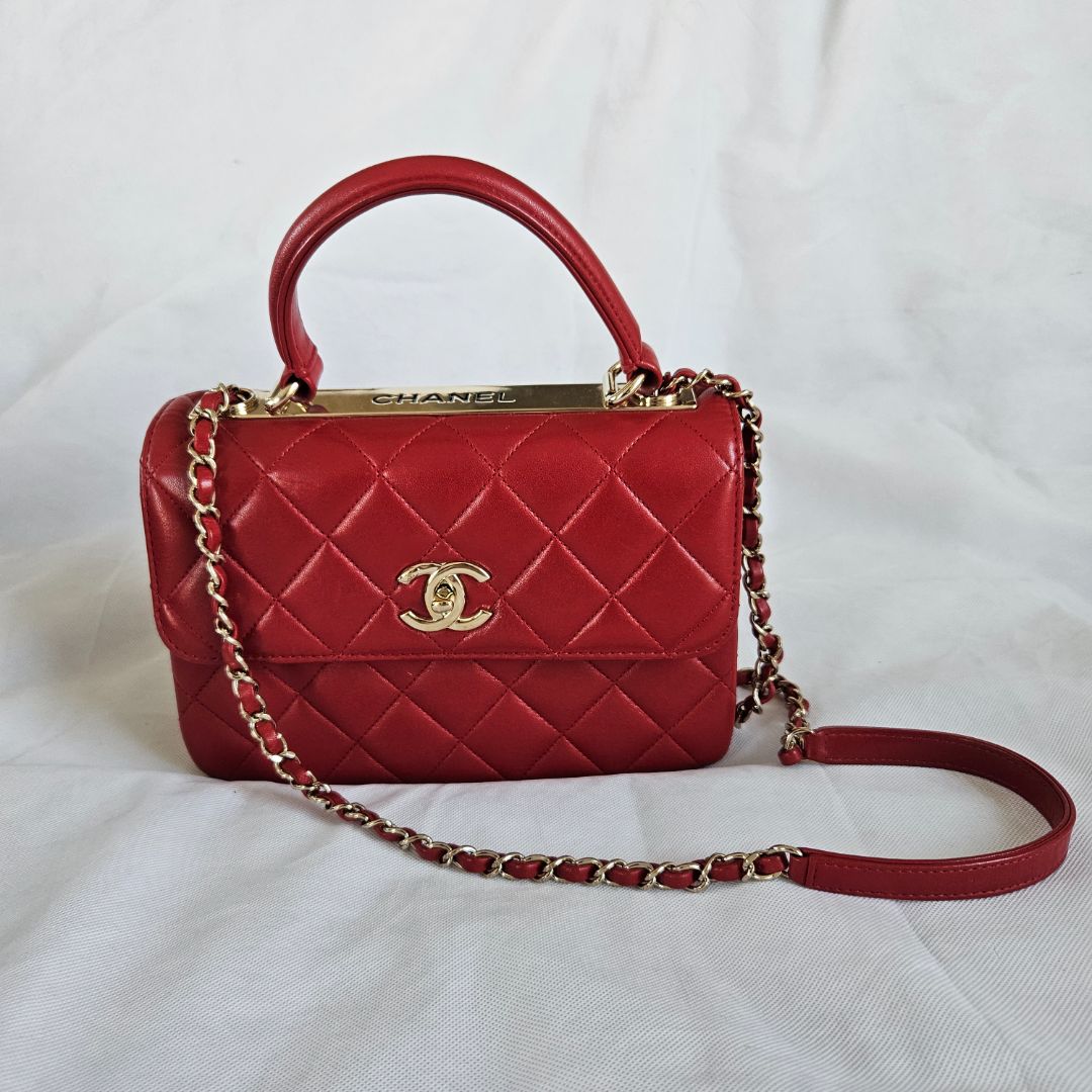 Chanel Trendy CC Red Quilted Top Handle Bag