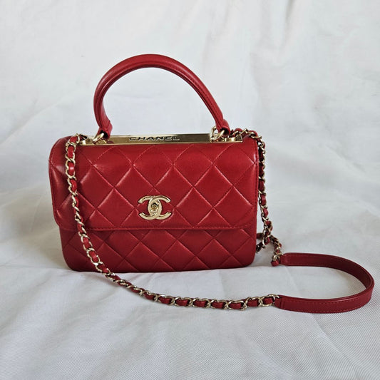 Chanel Trendy CC Red Quilted Top Handle Bag