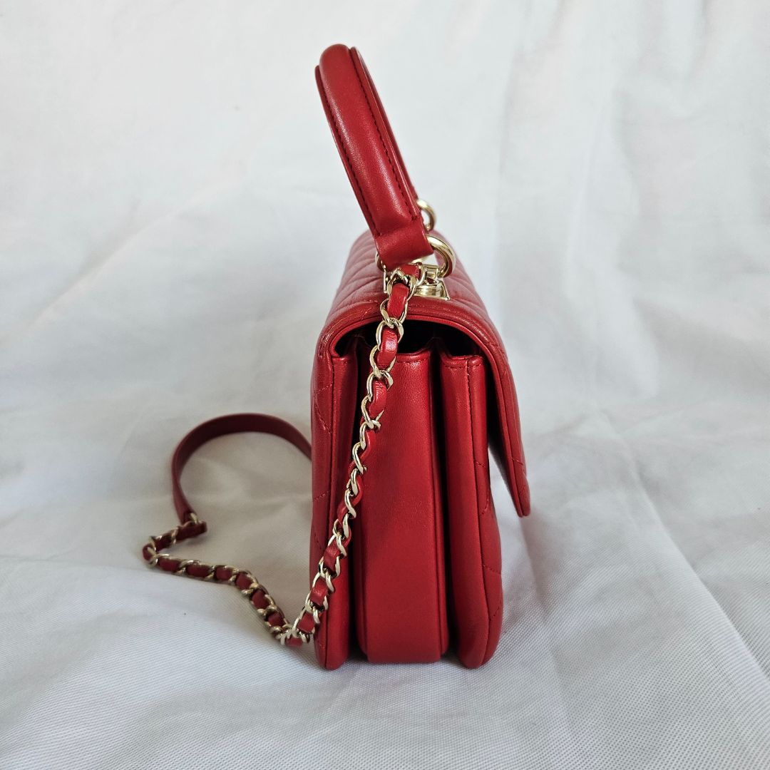 Chanel Trendy CC Red Quilted Top Handle Bag