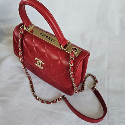 Chanel Trendy CC Red Quilted Top Handle Bag