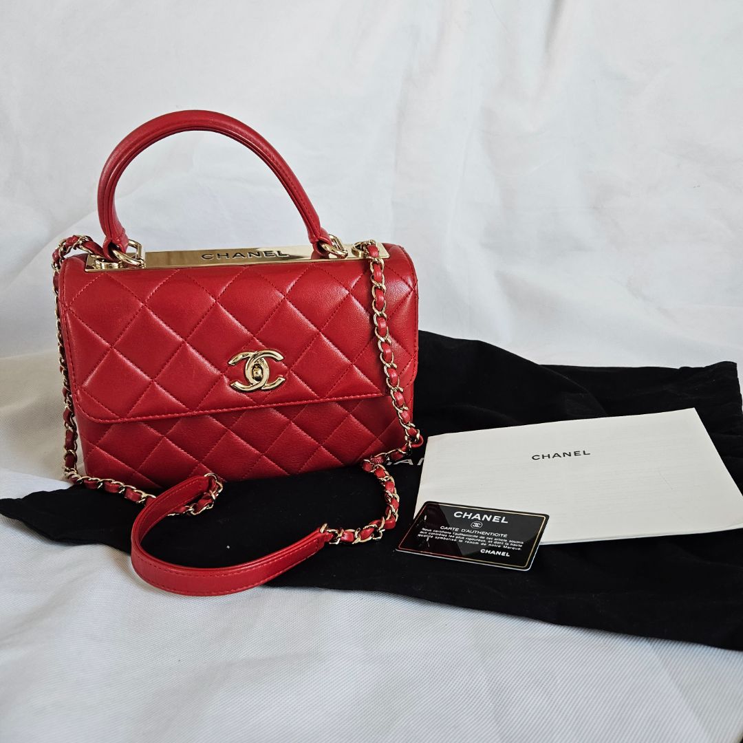 Chanel Trendy CC Red Quilted Top Handle Bag