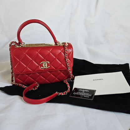 Chanel Trendy CC Red Quilted Top Handle Bag