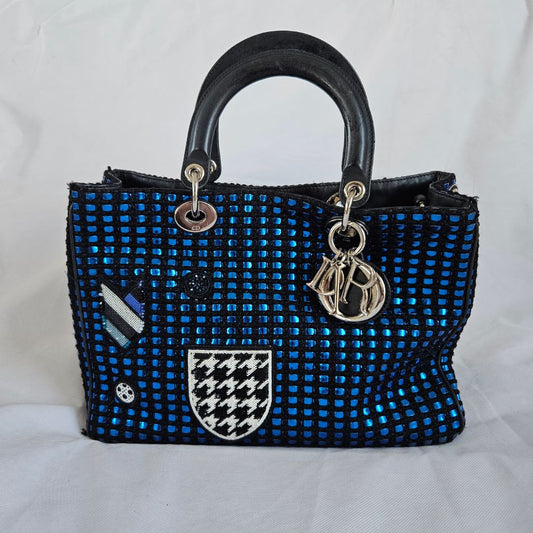 Dior Metallic Blue/Black Tweed and Leather Medium