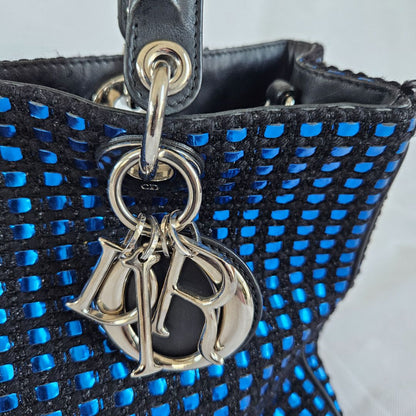 Dior Metallic Blue/Black Tweed and Leather Medium