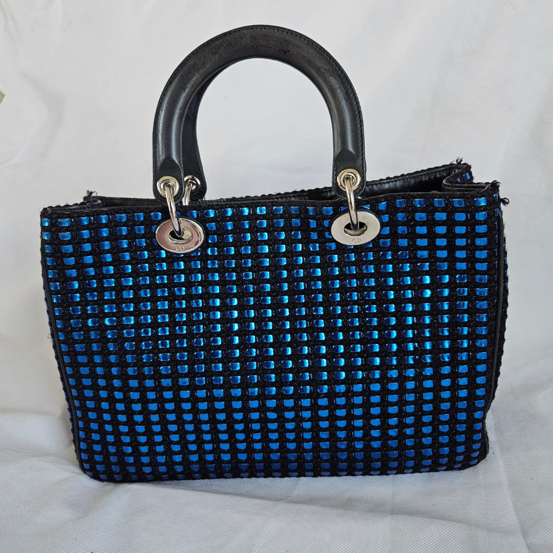 Dior Metallic Blue/Black Tweed and Leather Medium