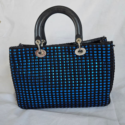 Dior Metallic Blue/Black Tweed and Leather Medium