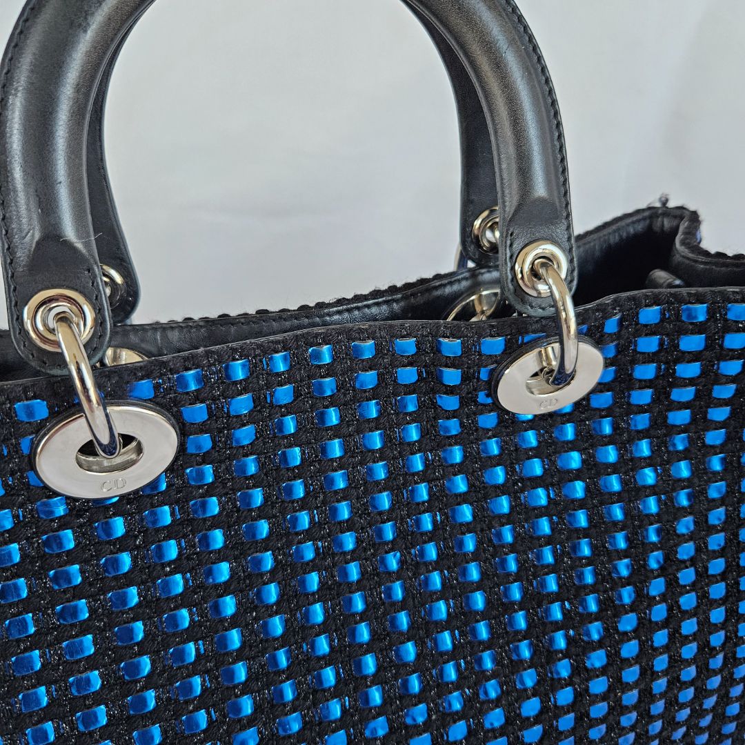 Dior Metallic Blue/Black Tweed and Leather Medium